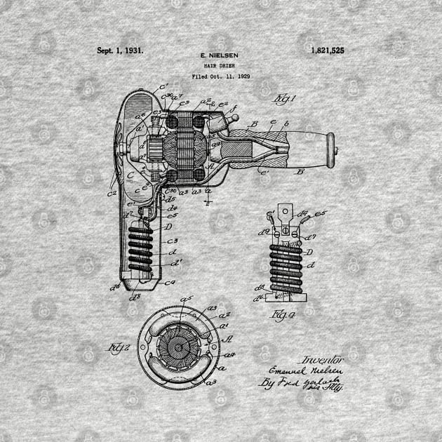 Hair Dryer Patent - Salon Art - Black And White by patentpress